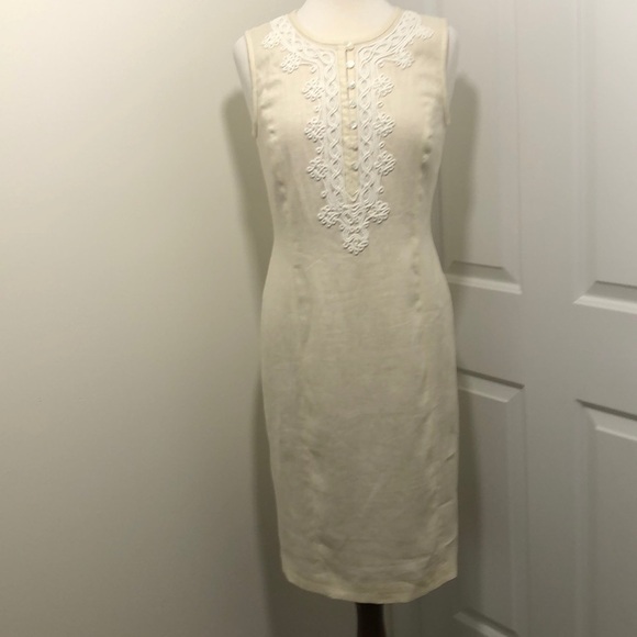 Brooks Brothers Embroidered Linen Sheath Sleeveless Dress Size 6 - Picture 2 of 10